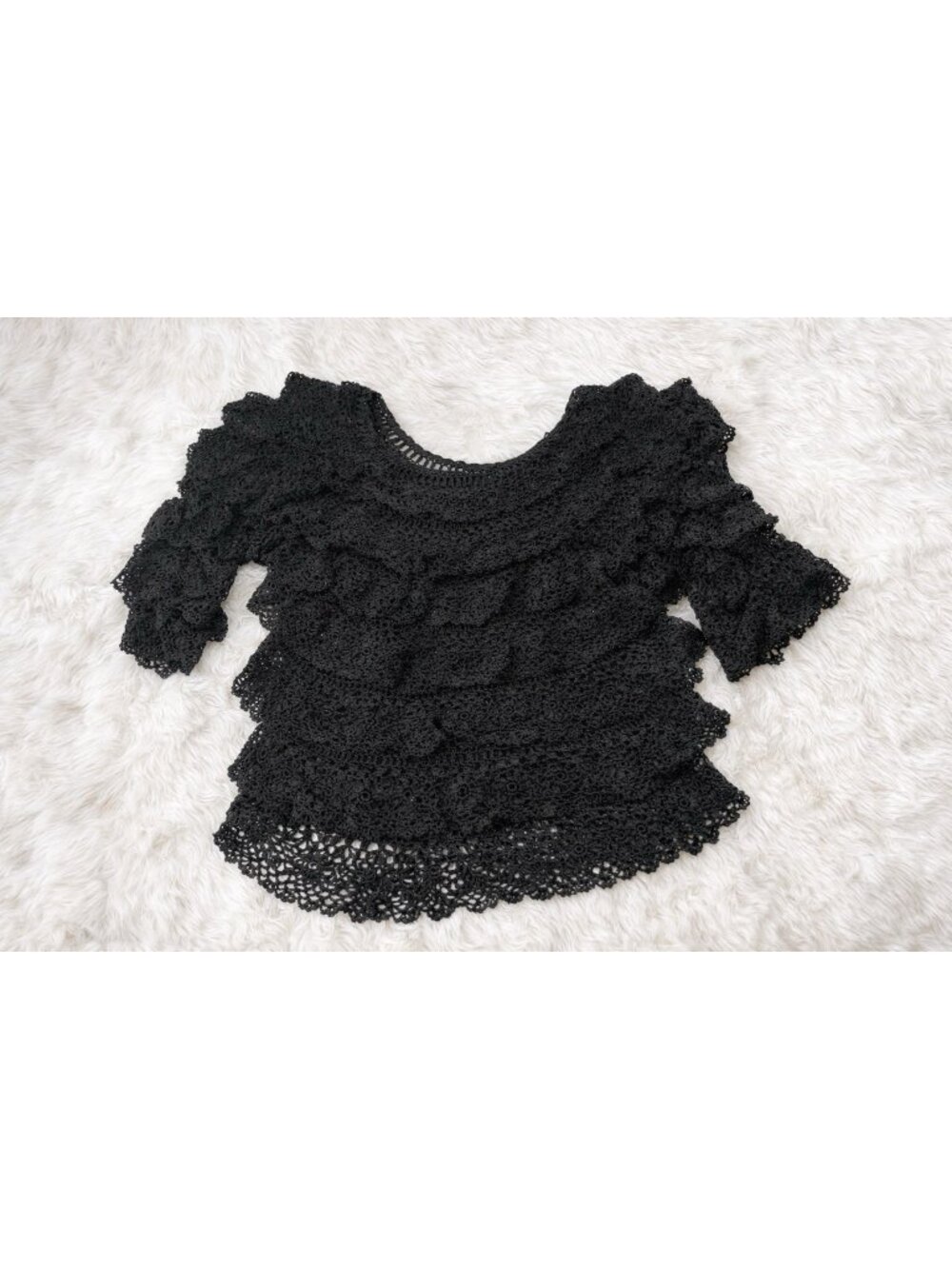 Area A Silk Crochet Lace Top Black Boho Sheer Blouse L XL Goth Dance Rave